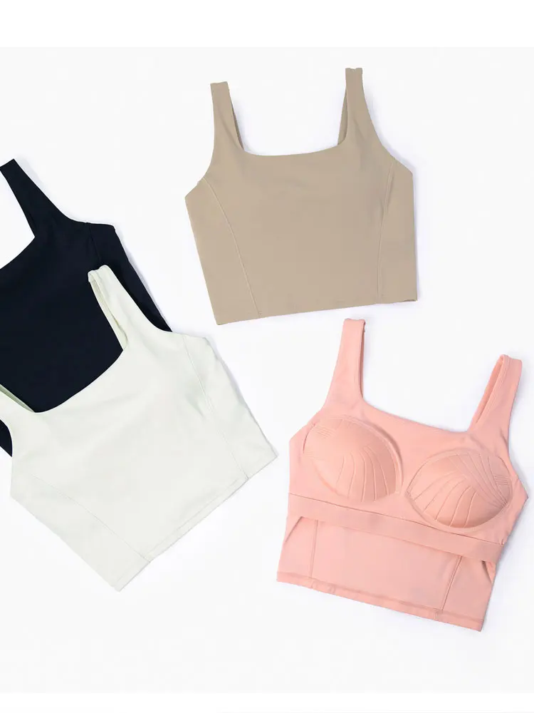 قطعة واحدة ثابت كوب الإناث الملابس الداخلية اليوغا أعلى مربع طوق الرياضة البرازيلي قميص لياقة بدنية ملابس تدريب رياضة تجريب الملابس الداخلية المحاصيل