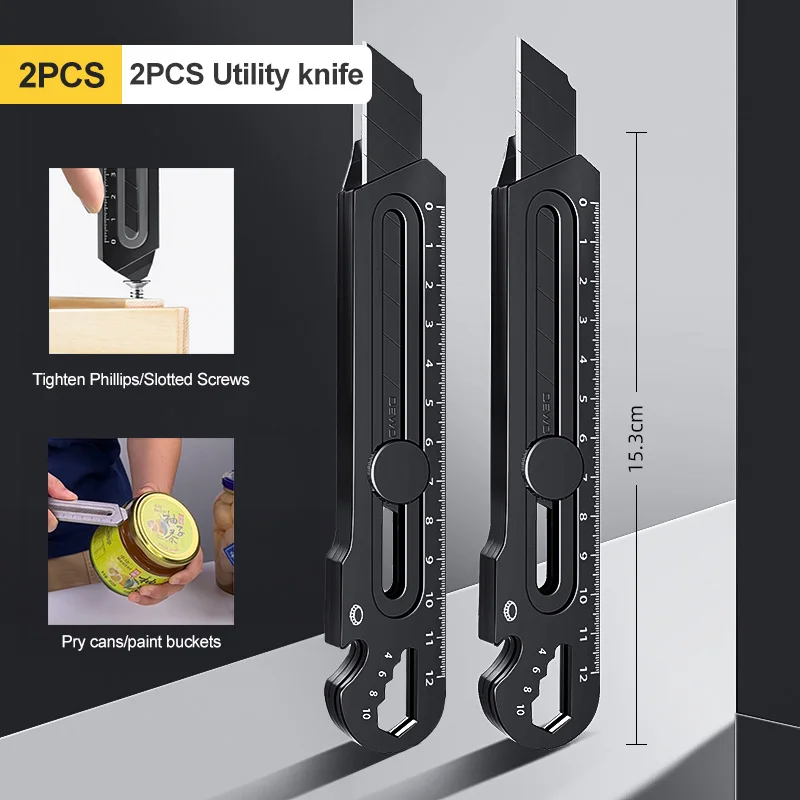 6 in 1 Stainless Steel Utility Knife Multi-Function Opener Retractable Box Cutter Portable Office Home Courier Unboxing Knifes
