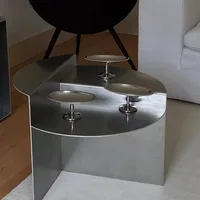 Table d'appoint minimaliste en métal pour canapé, Table basse ronde en acier inoxydable, Table d'appoint design, meubles de salon du milieu du siècle 1