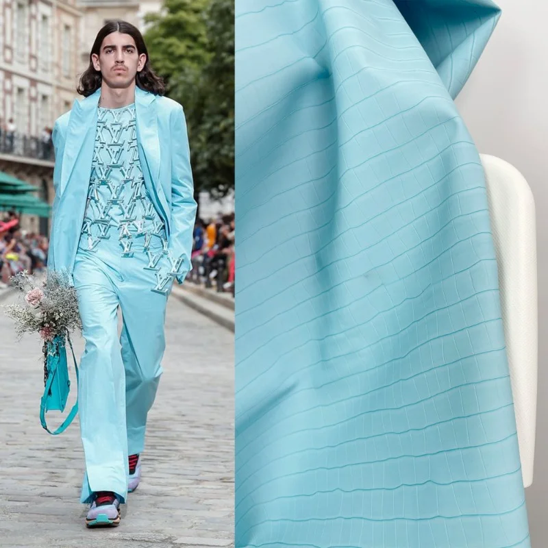 

Blue Matte Crocodile Texture PU Fabric Fashion Designer Bag Making Fabric 0.5 yard