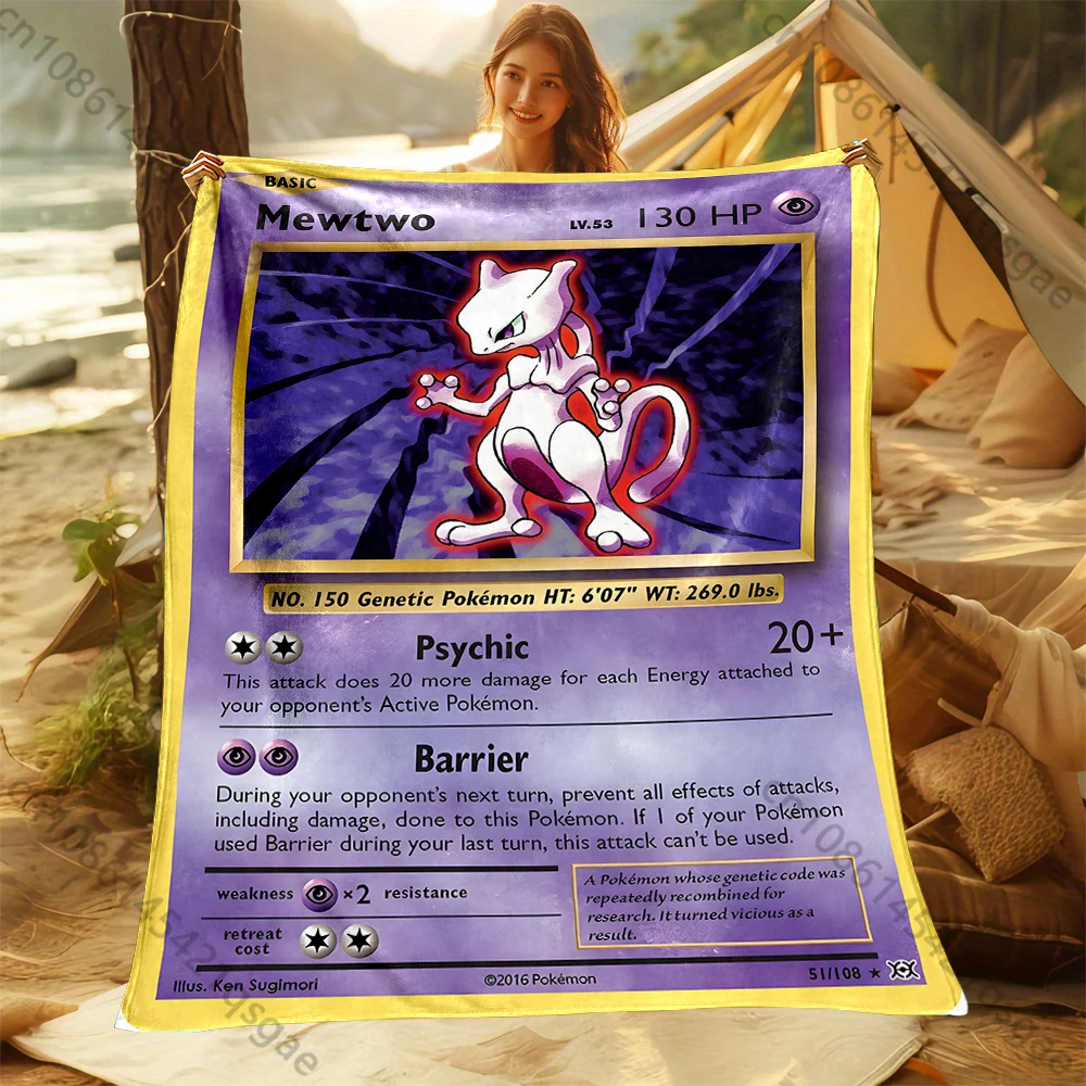 Pokémon Card  Mewtwo Printed Blanket for Home Travel Soft and Comfortable Blanket for Adults and Children Cartoon Blanket Gift 5
