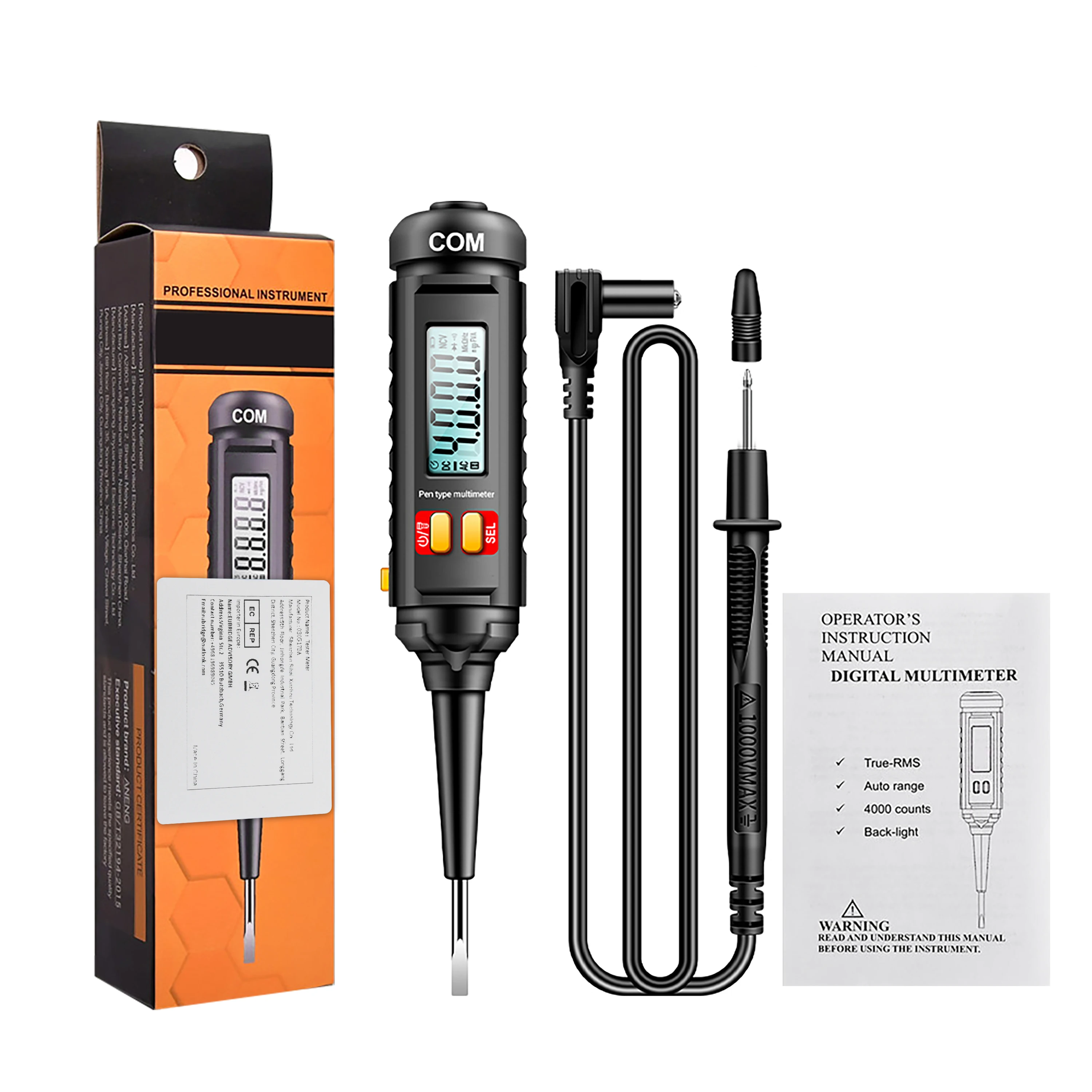 

A3010 4000 Counts Pen-Type Multimeter 2 in 1 LCD True-RMS Backlight Multi Meter Digital Auto Range Tester Electrician Tools