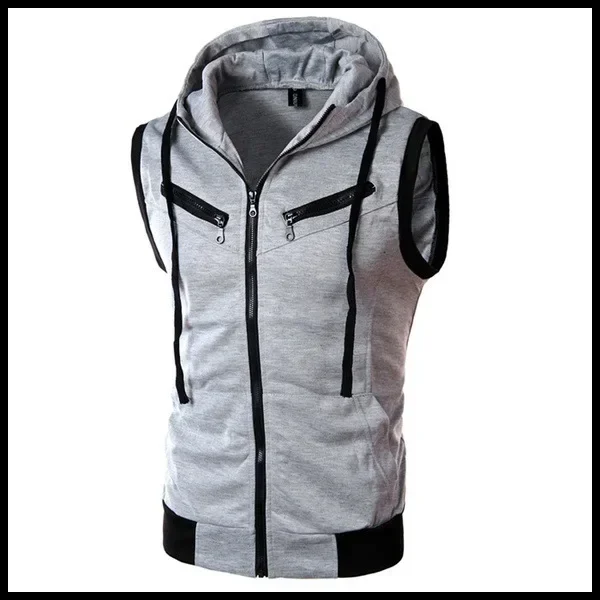 2025 Men's Sleeveless Hoodies Fashion Casual Zipper Hooded