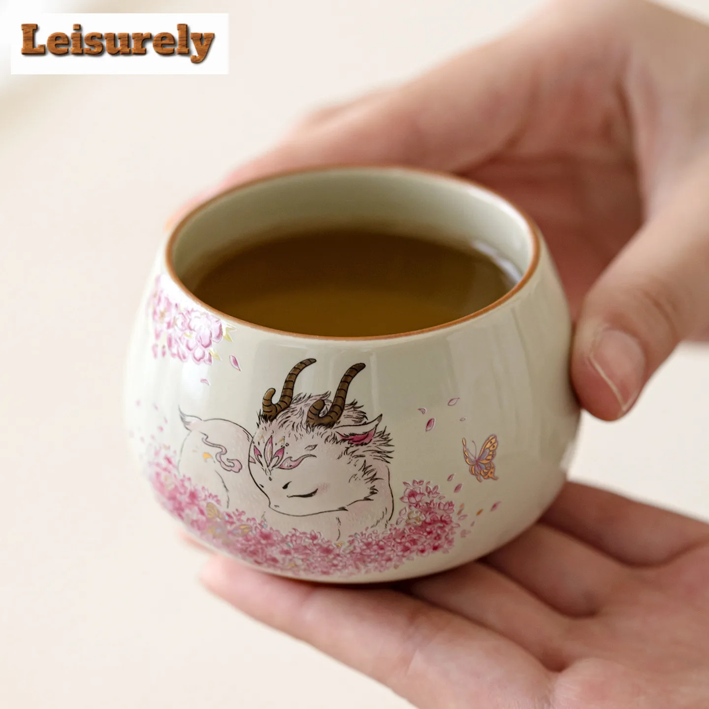 Plant Ash Hand Painted Deer Teacup Zen Tea Bowl Tea Pair Tea-tasting Smelling Cup Chazhan Master Cups Teaware Collection Craft