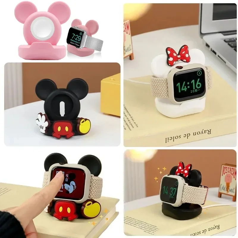 Charger Stand Minnie Desktop Holder Apple Watch 9 8 7 6 5 4 iWatch 3 2 1 SE Cartoon Silicone Charging Base
