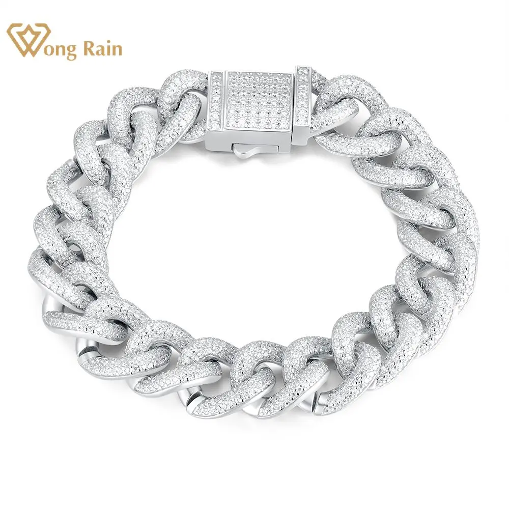 

Wong Rain Luxury Solid 925 Sterling Silver 100G High Carbon Diamond Miami Cuban Bracelet for Women Men Hiphop Rock Fine Jewelry