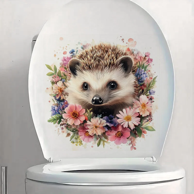 Floral Hedgehog Self-Adhesive Wall Decal-Removable, Reusable PVC Sticker for Bathroom,Kitchen & Living Room Decor