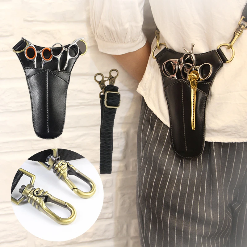 Leather Hair Scissors Comb Brushes Bag Pack Salon Stylist Hairdresser Shears Holster Case with Strap