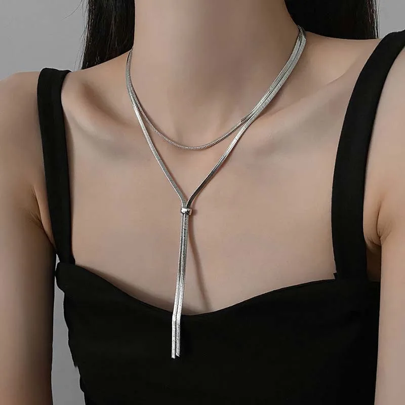 Fashion Metal Long Snake Bone Chain Necklace for Women Hip Hop Silver Color  Pull Sweater Chain Necklace Jewelry 2023 New