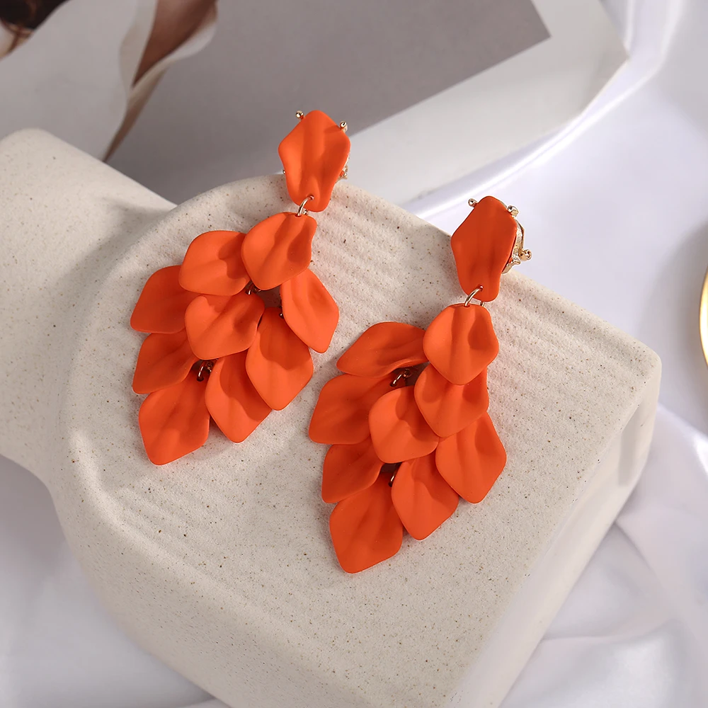 Petal Tassel Clip Earrings For Women