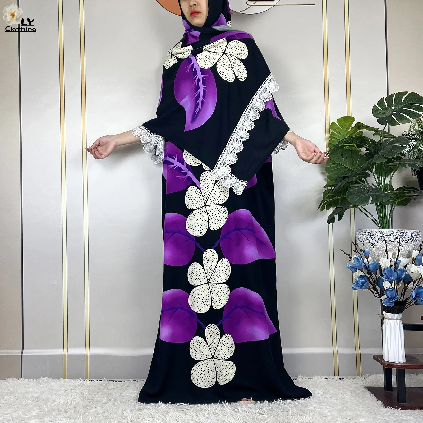 2023 New Muslim Sets Summer Cotton Fabric Dresse With Big Scarf For Women Tassels Short Sleeve Robe African Traditional Abayas