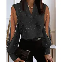 Elegant Retro Women's Long Sleeved Shirt V-neck Lace Fashionable Top for Ladies - Image 5