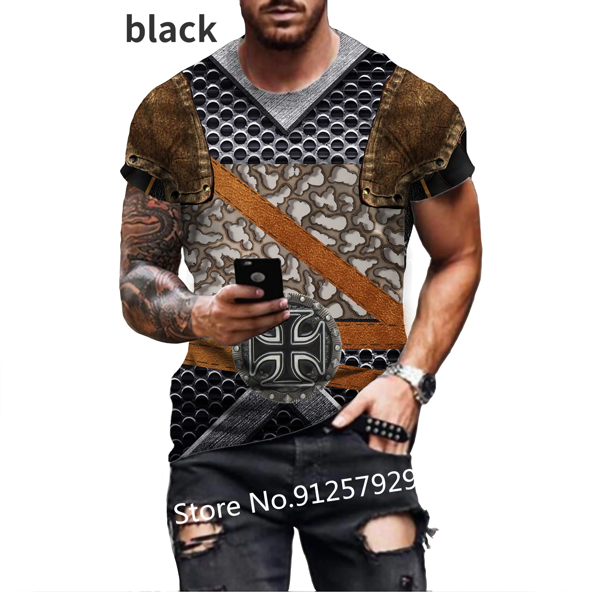 

Personality Cool Fashion Medieval Hero Armor 3D Printing Men's Summer Armor Short Sleeve Shirt T-shirt Summer New Graphic Tee