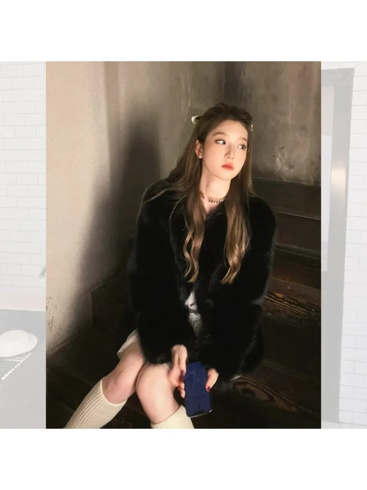 Woman Clothing 2023 Winter New Black Fur Coat Women\'s Medium Long Fake Fox Fur Coat Round Neck Women\'s Coat Fur Coat