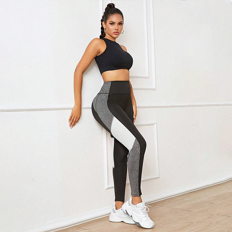Yoga Pants Colorblocked High Waist Women Tummy Control Workout Leggings With Pockets