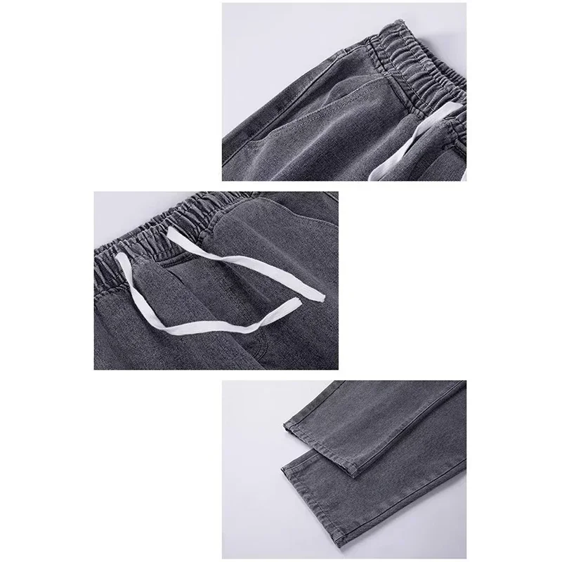 Men Comfortable Straight Casual Jeans Male Soft Baggy Outside Denim Pants Classic Elastic Waist Solid Office Work Denim Trousers 6