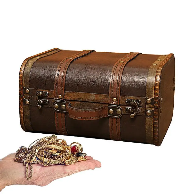 

Небольшой нагрудник прочный винтажный деревянный нагрудник с ручкой коробка для хранения ювелирных изделий сокровищ жемчужный маленький нагрудник для подарка