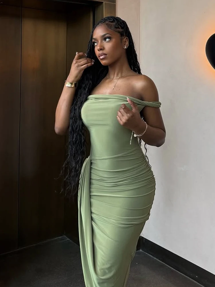 Nibber Summer Trend Irregular Patchwork Dress Women Temperament Slash Neck Side Split Elegant Tight Stretch Skinny Maxi Bodycon