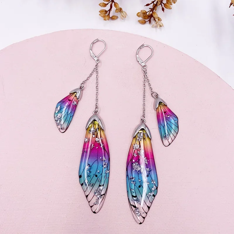 Dangle Earrings Drop Earrings Butterfly Earrings Animal Earrings Fairy Multicolor Resin Butterfly Earrings for Women Clear Crystal Enamel Double Simulation Wing Drop Earrings Party Jewelry Gift