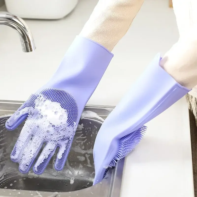 Dishwashing Cleaning Gloves Household Magic Silicone Rubber Dish Washing Gloves Kitchen Cleaning Tools Pet Bathing Safety