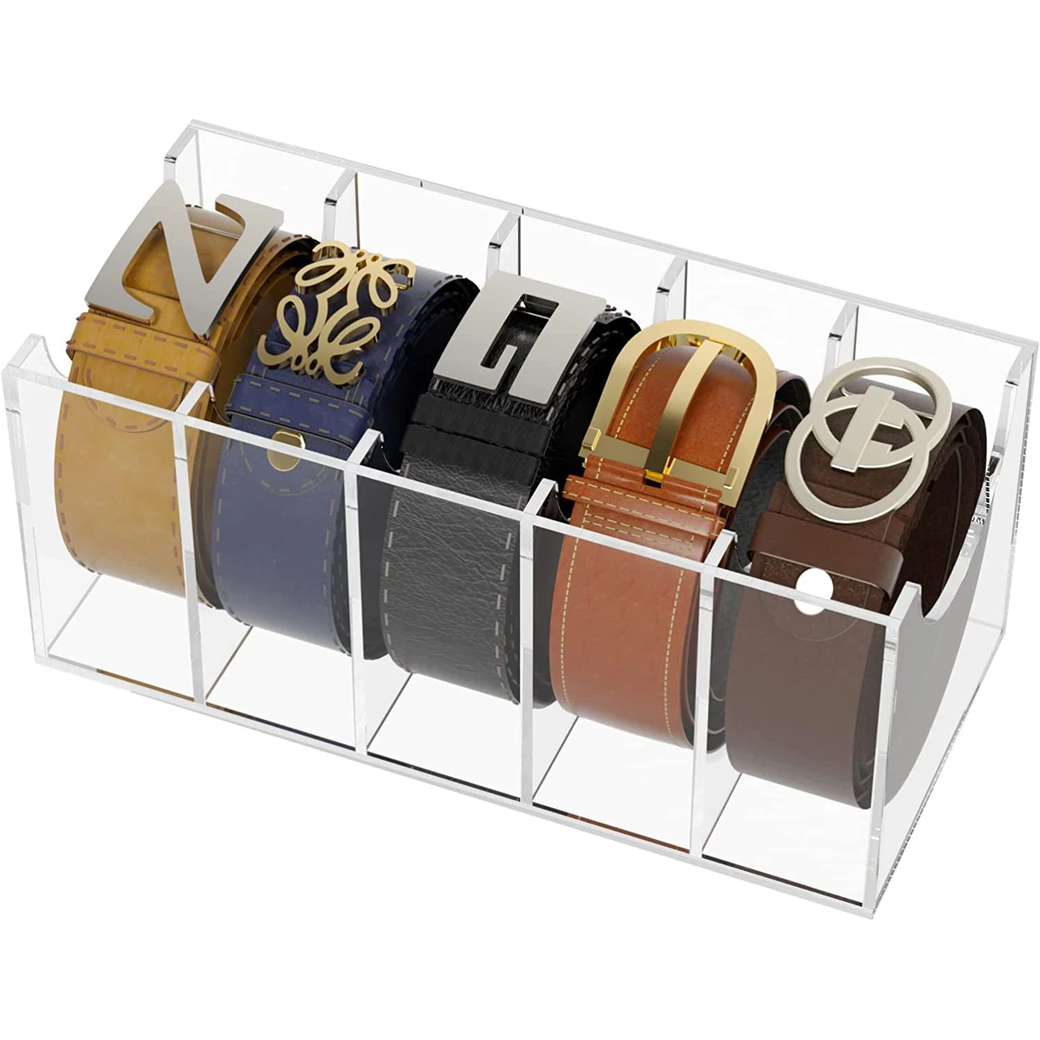 

5/8 Compartments Acrylic Belt Organizer, Acrylic Belt Container Storage Holder, Clear Belt Display Box for Closet Tie Bow Tie