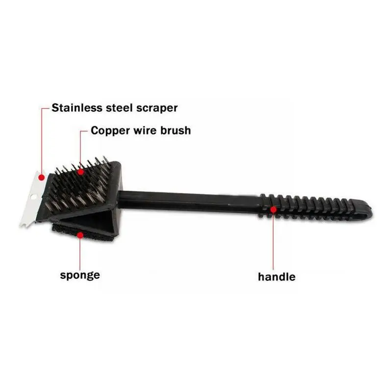 3 In 1 BBQ Wire Brush Barbecue Grill Oven Cleaning BBQ Brush Copper Wire Sponge Shovel Long Handle Cleaning brush