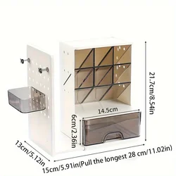 Versatile Desk Organizer with Retractable Bookend and Customizable Pegboard (White)