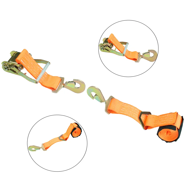 2pcs Trailer Ratchet Tie Down Straps with Padded Handles Hook Brake Binding Belt for Moving Securing Cargo Motorcycle
