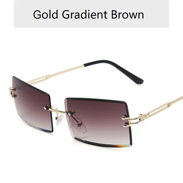 Vintage Fashion Frameless Sunglasses for Women Rimless Rectangle Shades Gradient UV400 Summer Traveling Sun Glasses 2022 Eyewear Gold Gradient Brown