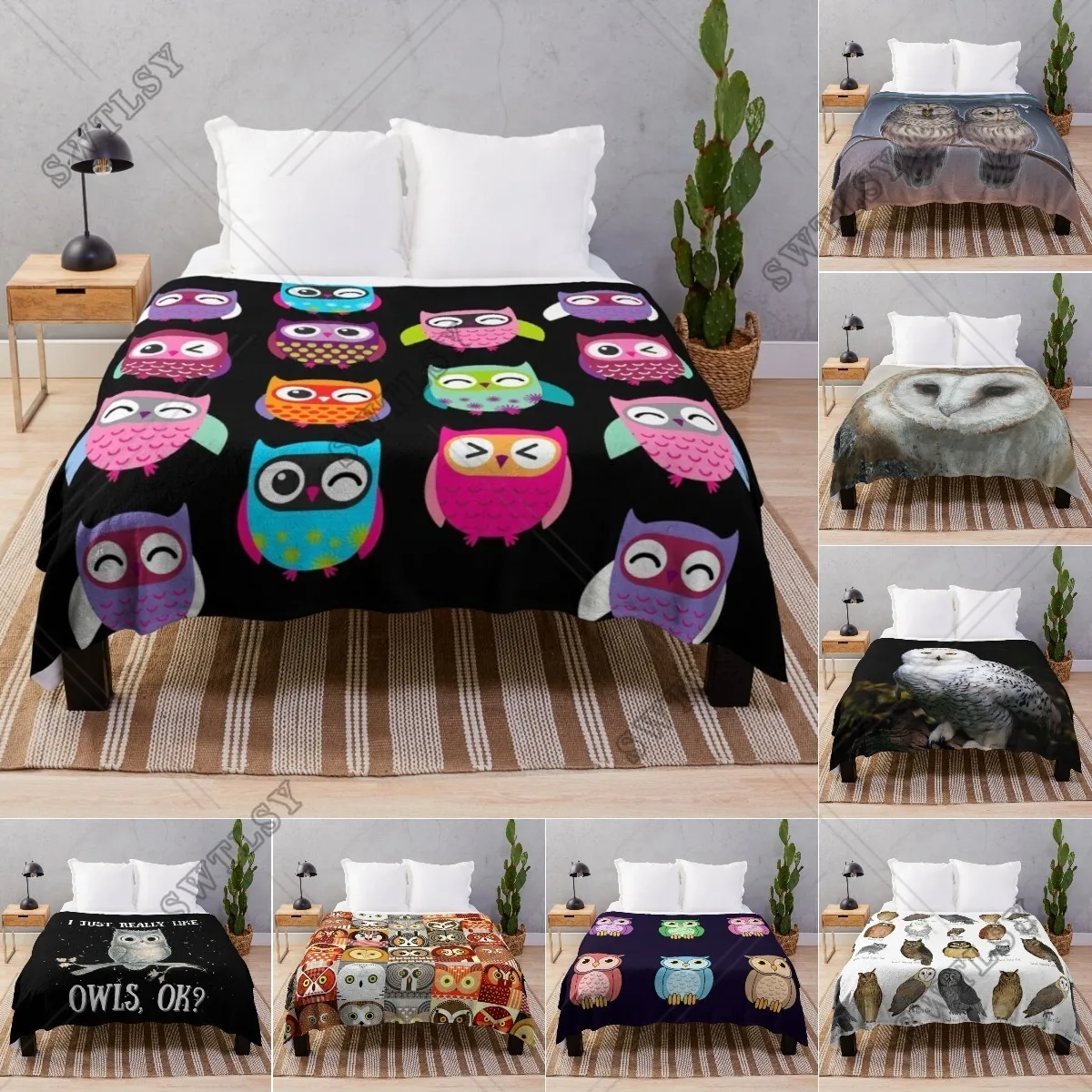 

Owl Blanket Animal Throw Bed Blankets Cozy Lightweight Soft Bedding for Sofa and Bed Office Travel Queen King Twin Size Blanket