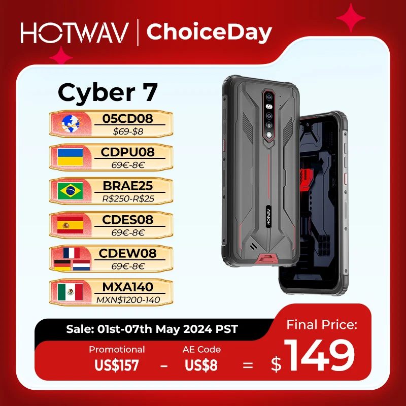 

HOTWAV Cyber 7 5G Rugged Phone 8280mAh Battery 8GB RAM 128GB ROM 48MP Main Camera 6.3 Inch FHD+ Screen Smartphone NFC Phone 2021