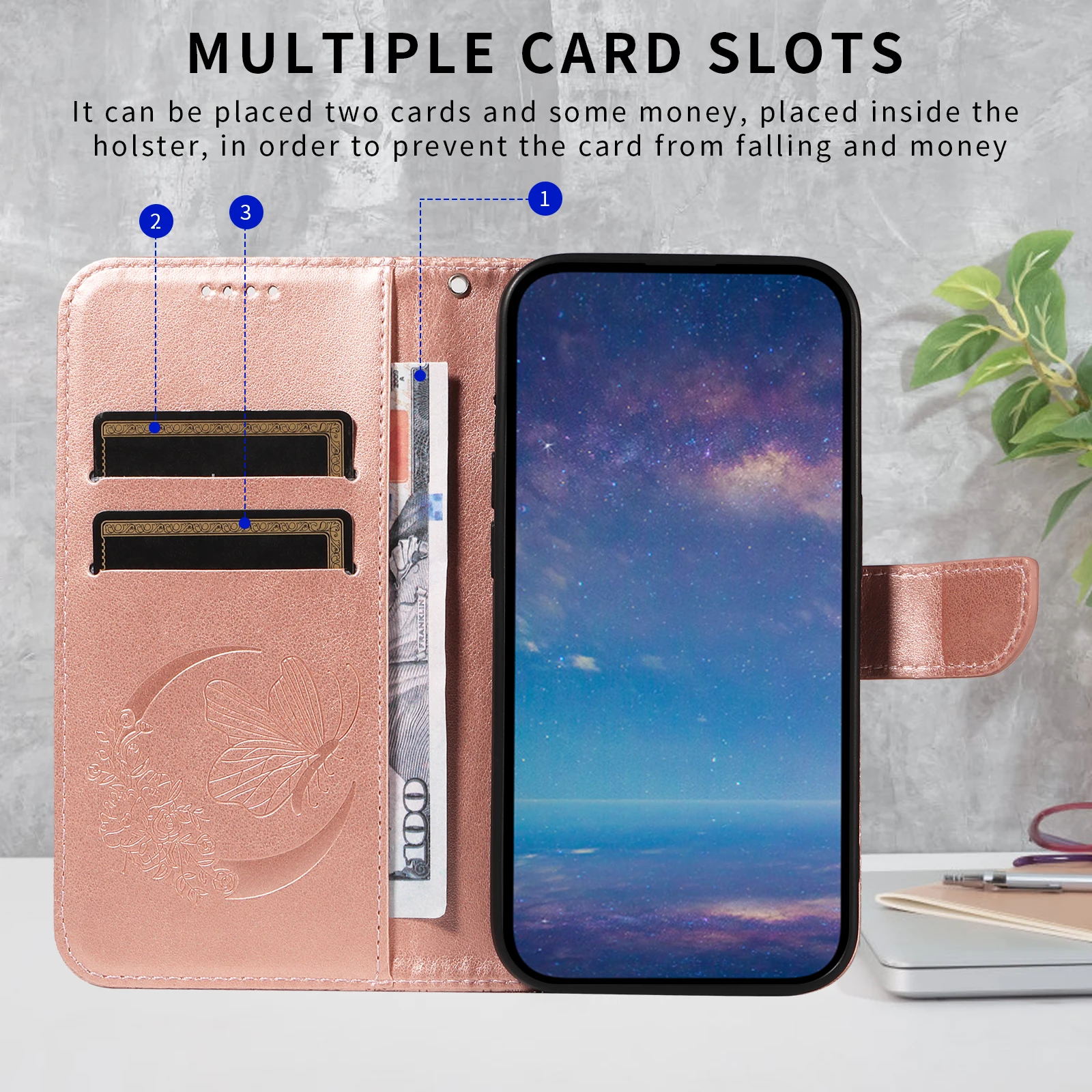 RFID Blocking Leather Wallet Phone Case with Kickstand
