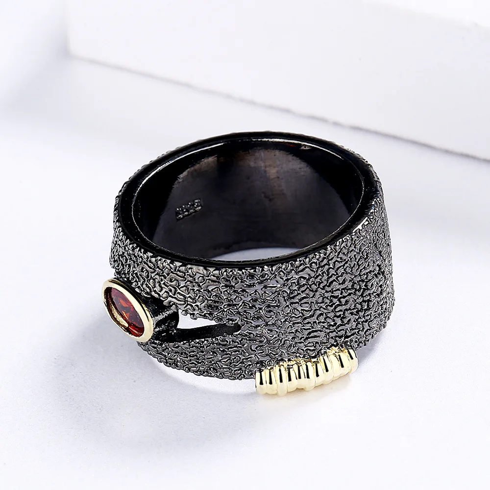 925 Silver Black Gold Ring Inlaid Red Zircon Ring Party Jewelry Women's Engagement Silver Rings Silver Ring Gold Plated Silver Ring