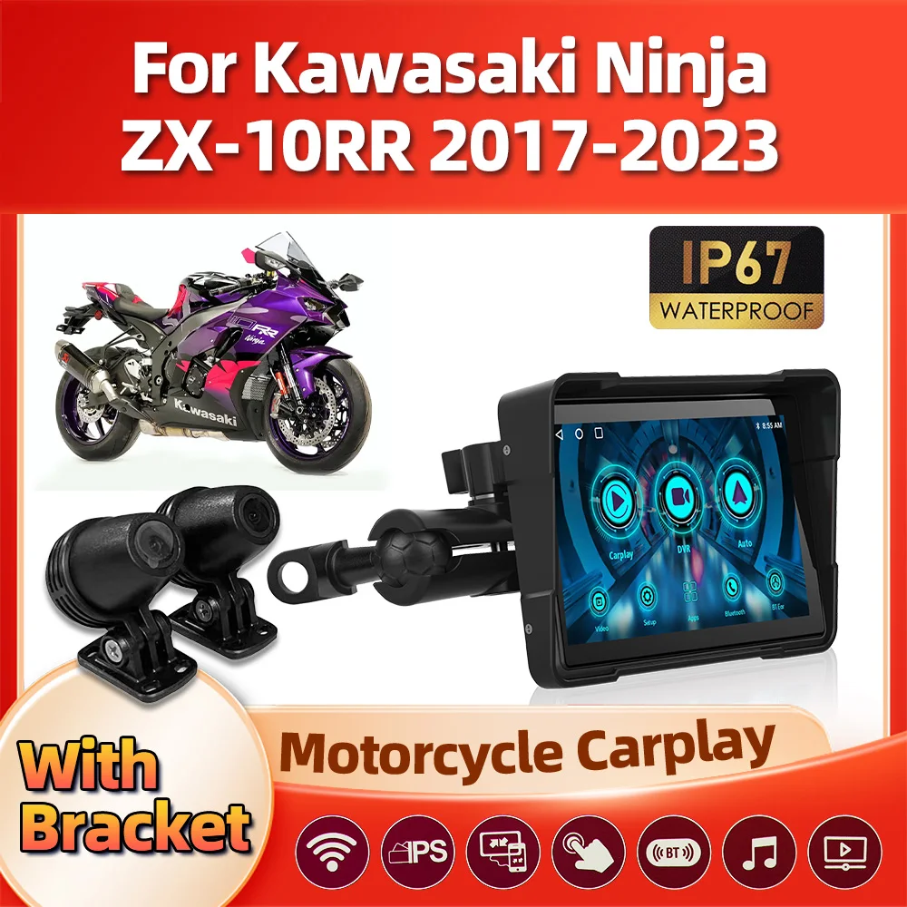 

5 inch Motorcycle CarPlay GPS Navigation IP67 Wireless Android Auto Monitor For Kawasaki Ninja ZX-10RR 2017-2020 2021 2022 2023