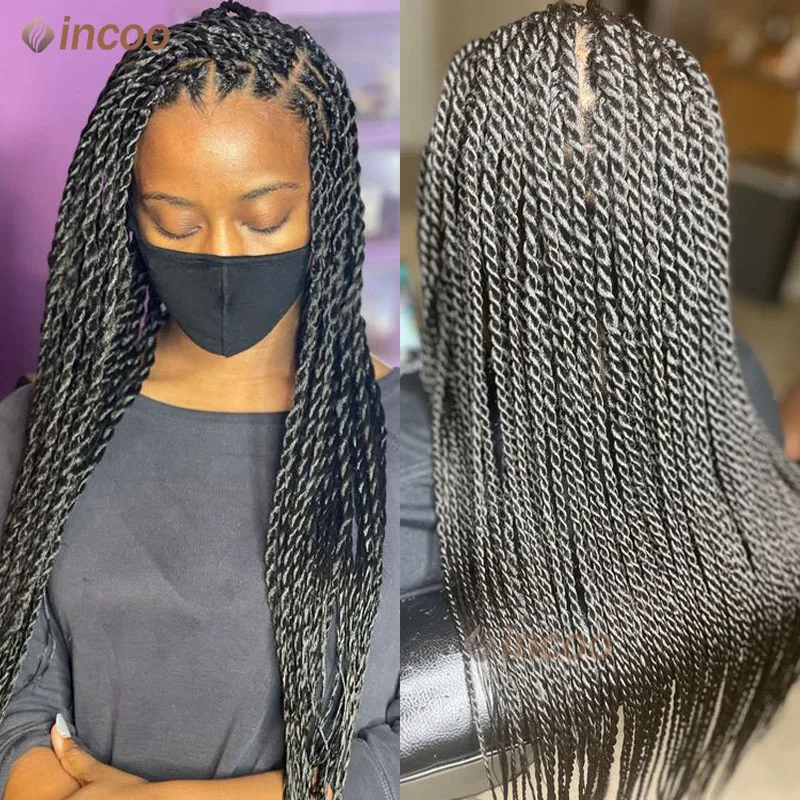 

26" Full Lace Braided African Wigs Box Braids Lace Front Wigs Knotless Braided Wigs For Black Women Senegalese Twist Hair Wig