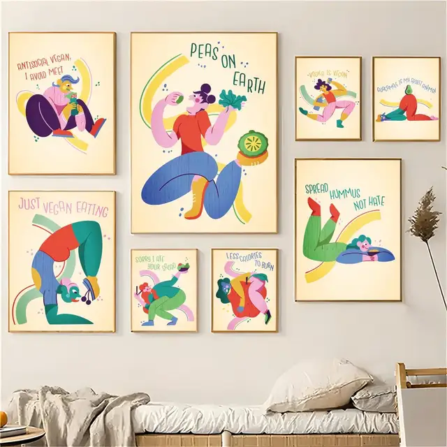 ภาพวาดป๊อปอาร์ตวีแกนตลกๆ ศิลปะการเขียนพู่กันบนผ้าใบกันน้ำเป็นมิตรกับสิ่งแวดล้อม ของตกแต่งบ้านและห้องน้ำ ของขวัญ 1