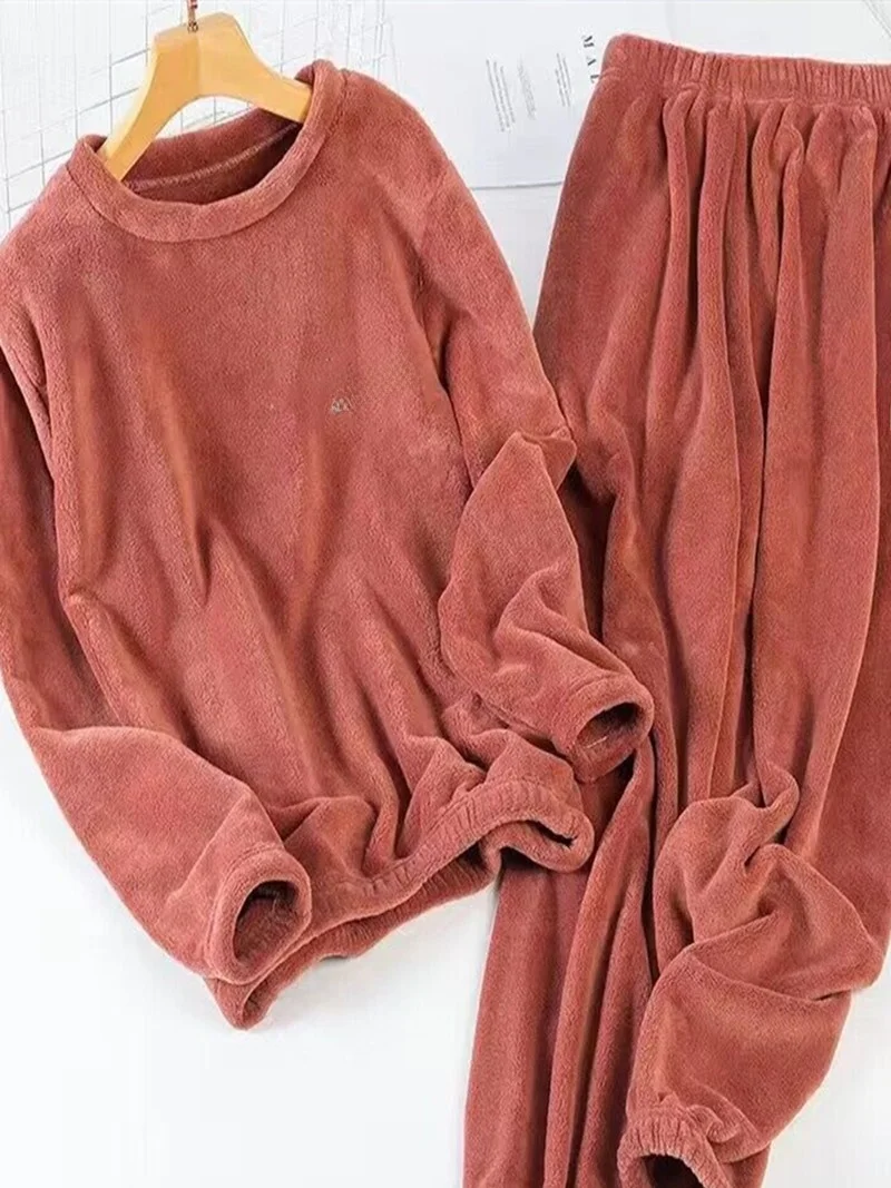 749612-349280.jpg Thiened Coral Fce Spwear Set ex Winter Warm Home Clothes Sports Outfit Outerwear Loose Fit Long Sve round Ne - Image 1