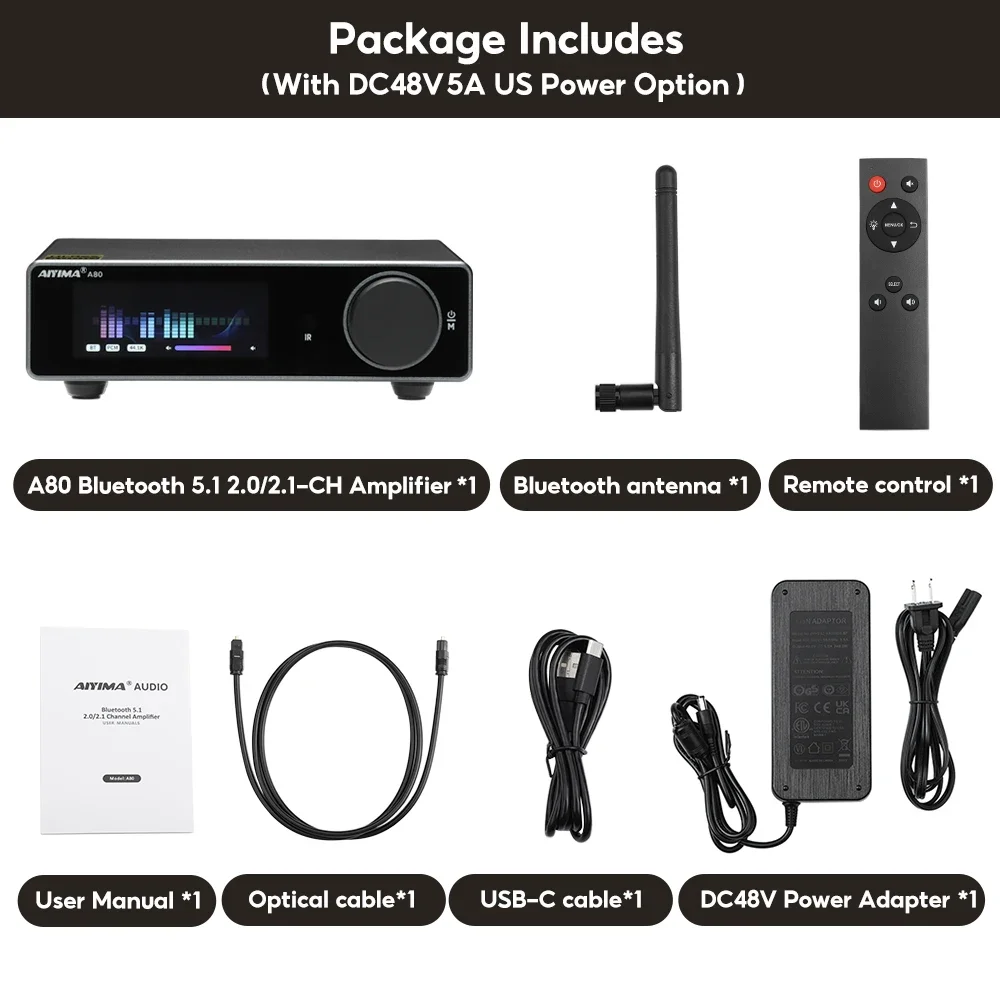 AIYIMA アップグレード版 A80 パワーアンプ TPA3255 DAC Bluetooth