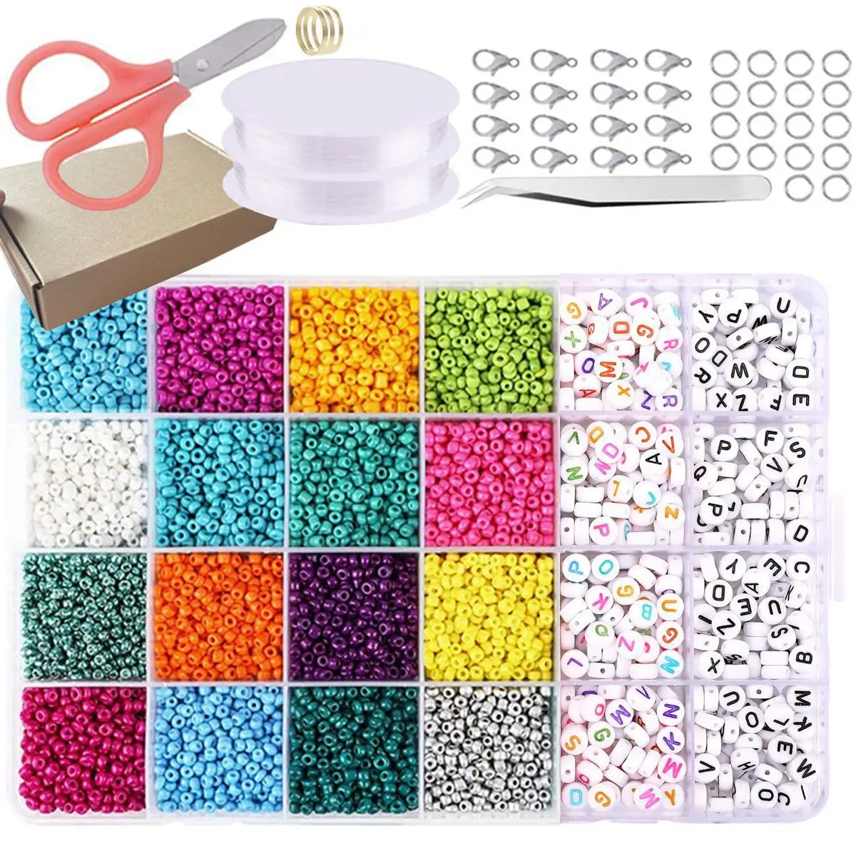 

Beads Kit Jewelry Making Kit Beads for Bracelets - Bead Craft Kit Set, Glass Pony Seed Letter Alphabet DIY Art and Craft