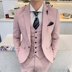 Chic Notch Lapel Men Suits 3 Piece Youthful Office Business Casual Male Suit Slim Fashion Wedding Tuxedo (Blazer+Vest+Pants)