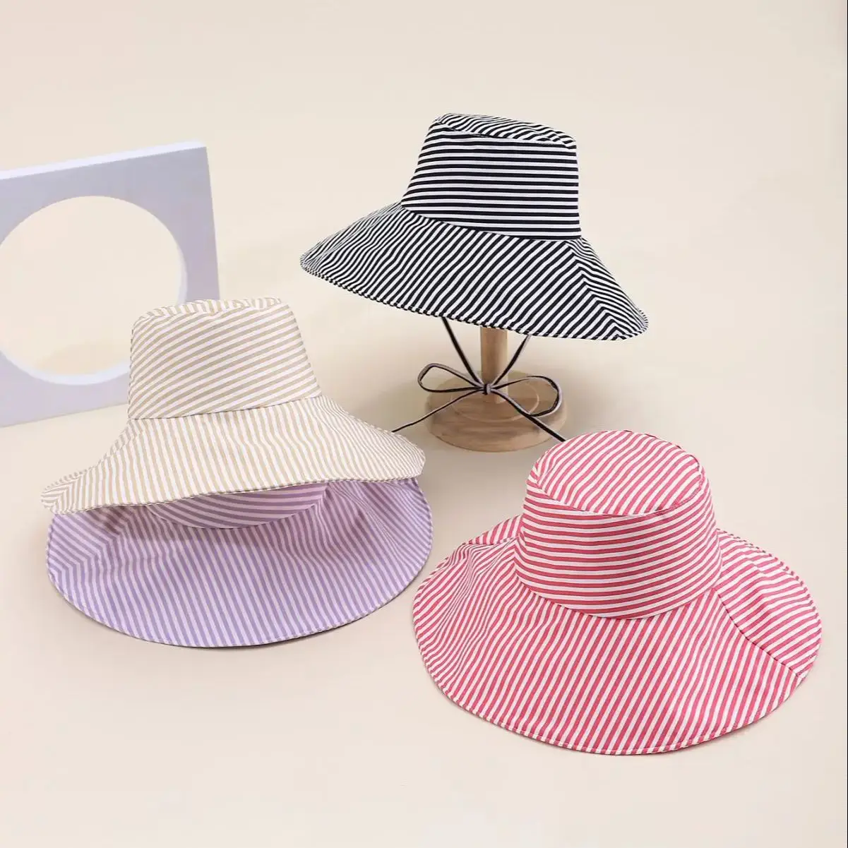 Bucket Hat sun hat women bucket hat women hat for Women Leisure Foldable Striped Printed Sunshade for Beach Sun Protection