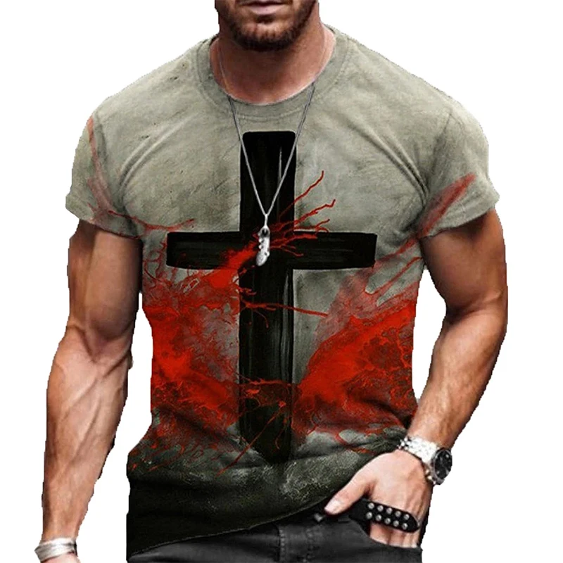 Graphic Cross 3D Print Short Sleeve T Shirt