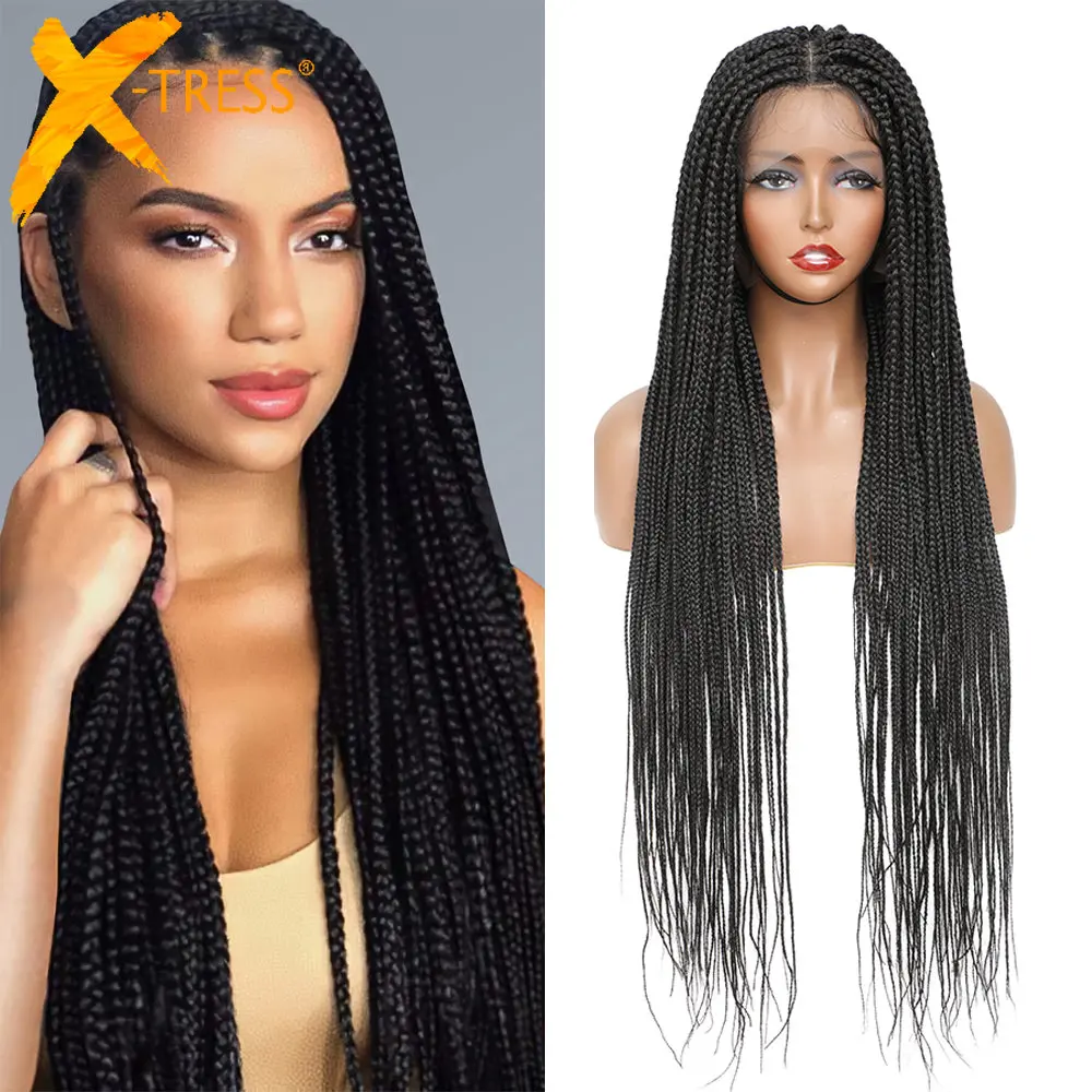 X TRESS Synthetic Full Lace Front Knotless Box Braided Wigs 100 Hand Braided Wigs for Black