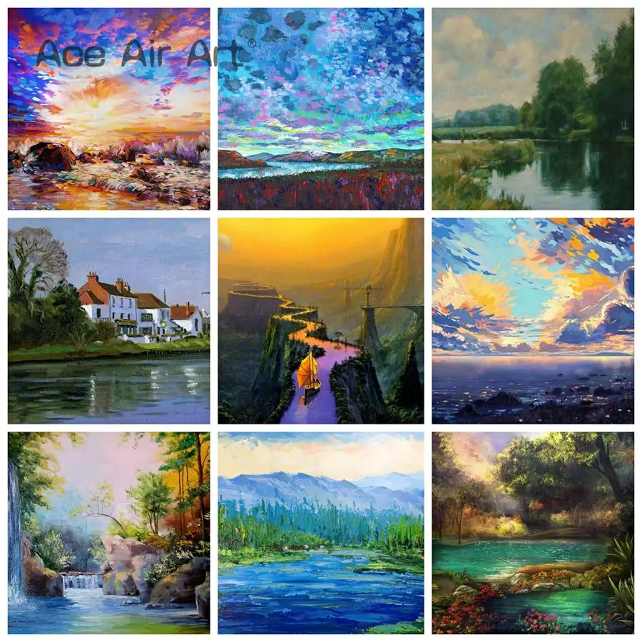 

5D DIY Scenery of Mountains Rivers Seas and Lakes Diamond Painting Full Drill Embroidery Mosaic Art Decoration for Home