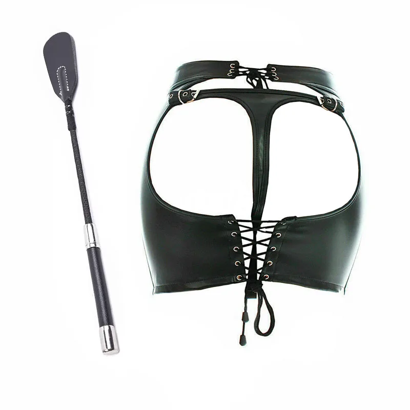 Female Ass Porn Mini Skirt BDSM Bondage Lingerie Spanking Whip PU Leather G-String Panties Dress Erotic Sexy Costume Women