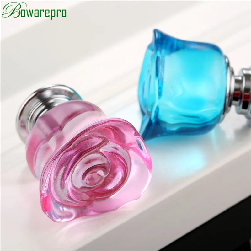 1Pc 30mm Crystal Rose Glass Clear Cabinet Knob Drawer Pulls Handle Kitchen Door Wardrobe Furniture Hardware Knobs and Handles