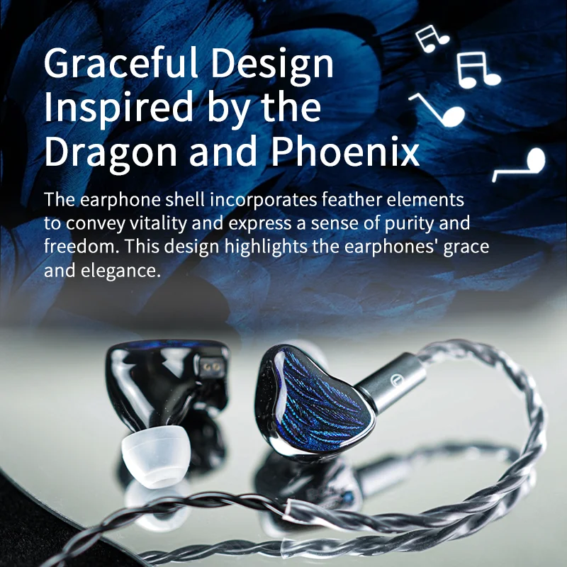BGVP Feather 4BA+1DD Armature Hybrid Driver HiFi Earphone IEMs 10mm Dual-chamber Dynamic Coil Earphone 2-in -1 Plug 3.5+4.4mm 2