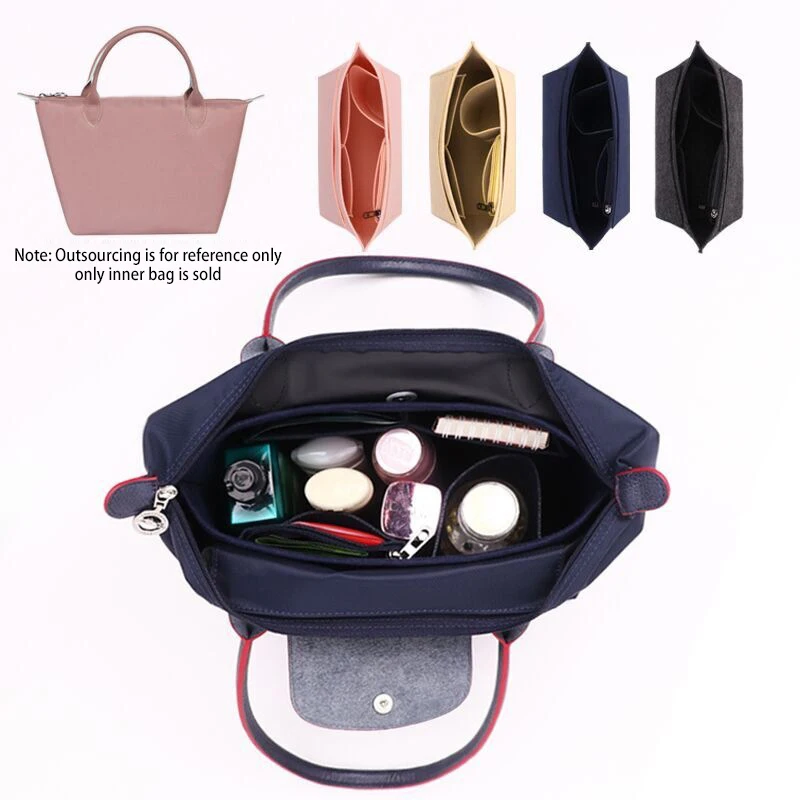 Felt Insert Bag Fits For Longchamp Handbag Liner Bag Felt Cloth Makeup Bag Support Travel Portable Insert Purse Organizer