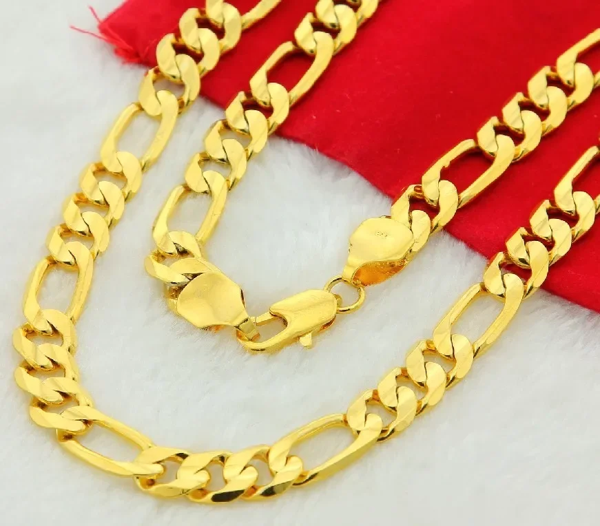 Pure Gold Color Silver Men Women Necklace Jewelry 18K Gold 8mm Chain Necklace wedding 20in 50cm - 2
