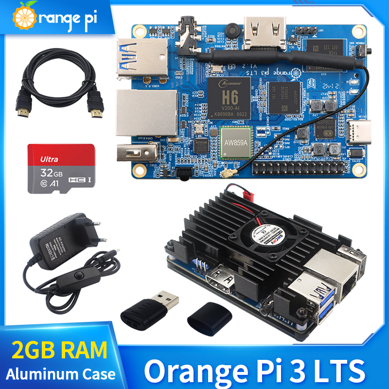 Orange Pi 3 LTS AllWinner H6 2G RAM 8G EMMC Flash WiFi BT 5.0 Optional Aluminum Alloy Case Run Android 9.0 Ubuntu Debian OS